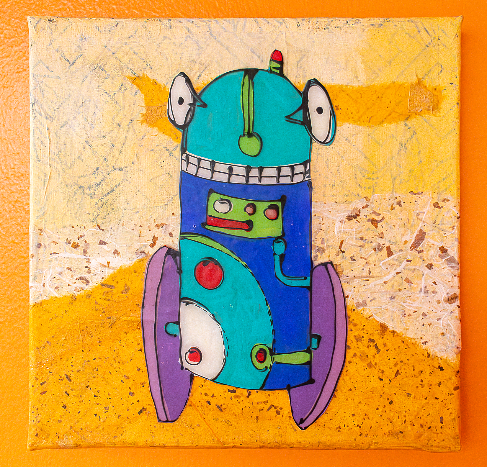 Rudy Roller painting depicting whimsical robot