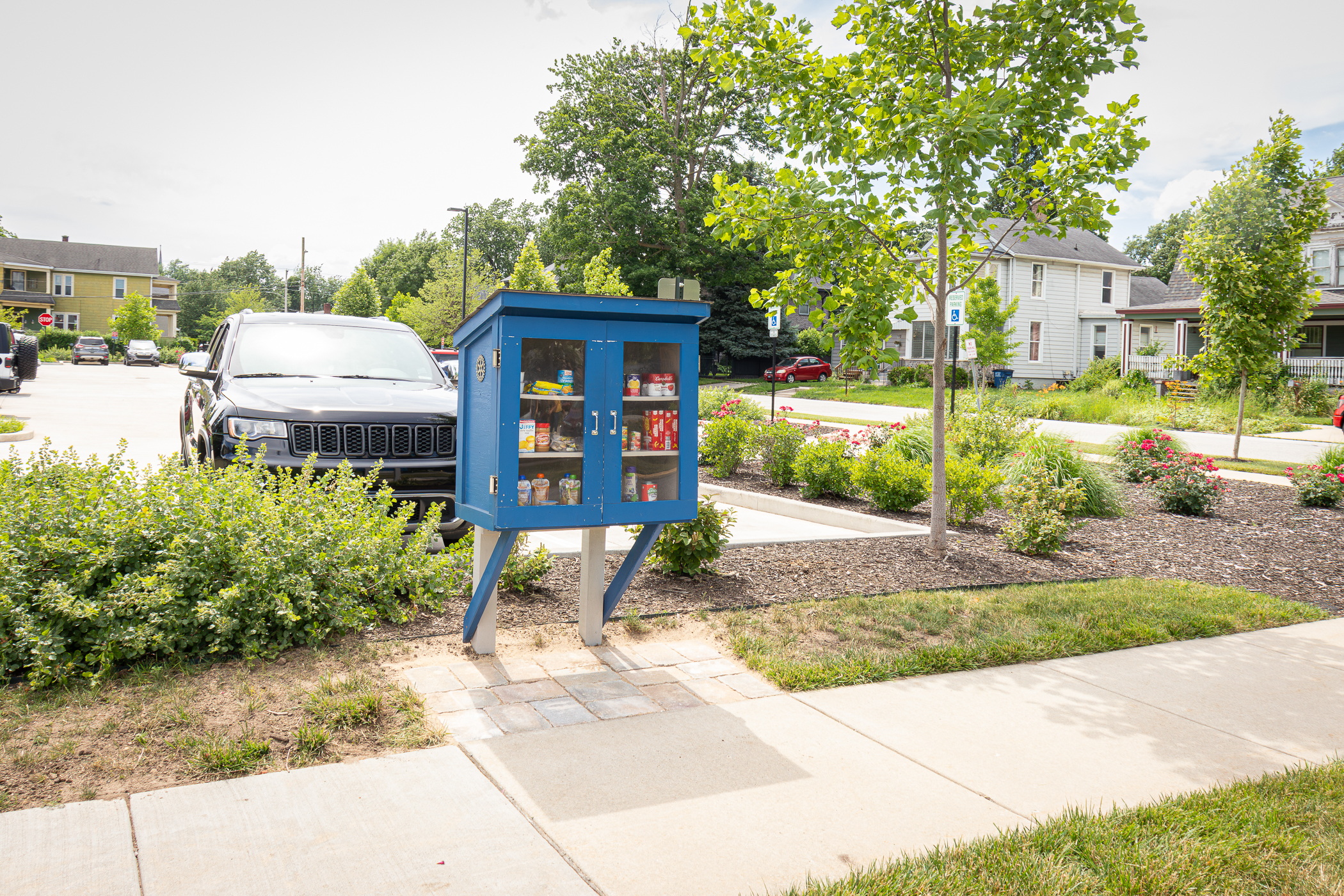 The Little Free Food Pantry Box is located in the Main Library's parking lot off Madison St.