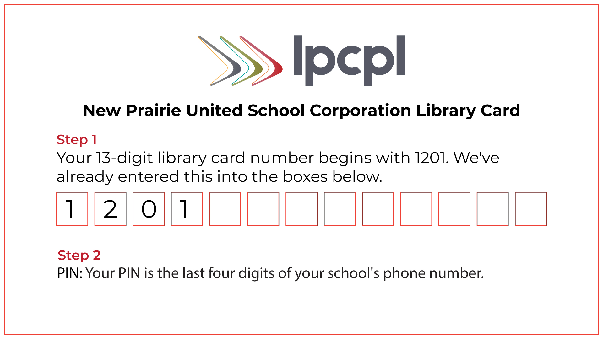 New Prairie United School Corporation Library Card