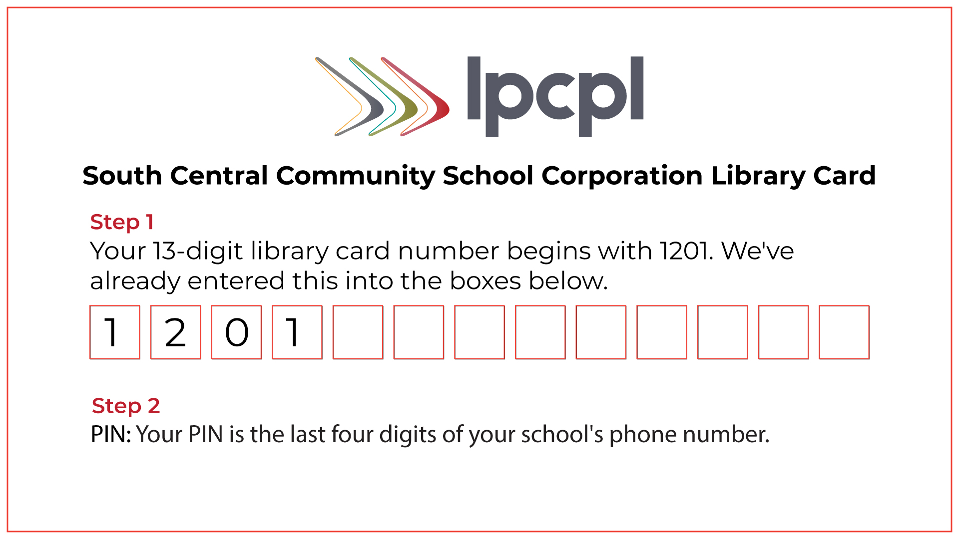 South Central Community School Corporation Library Card