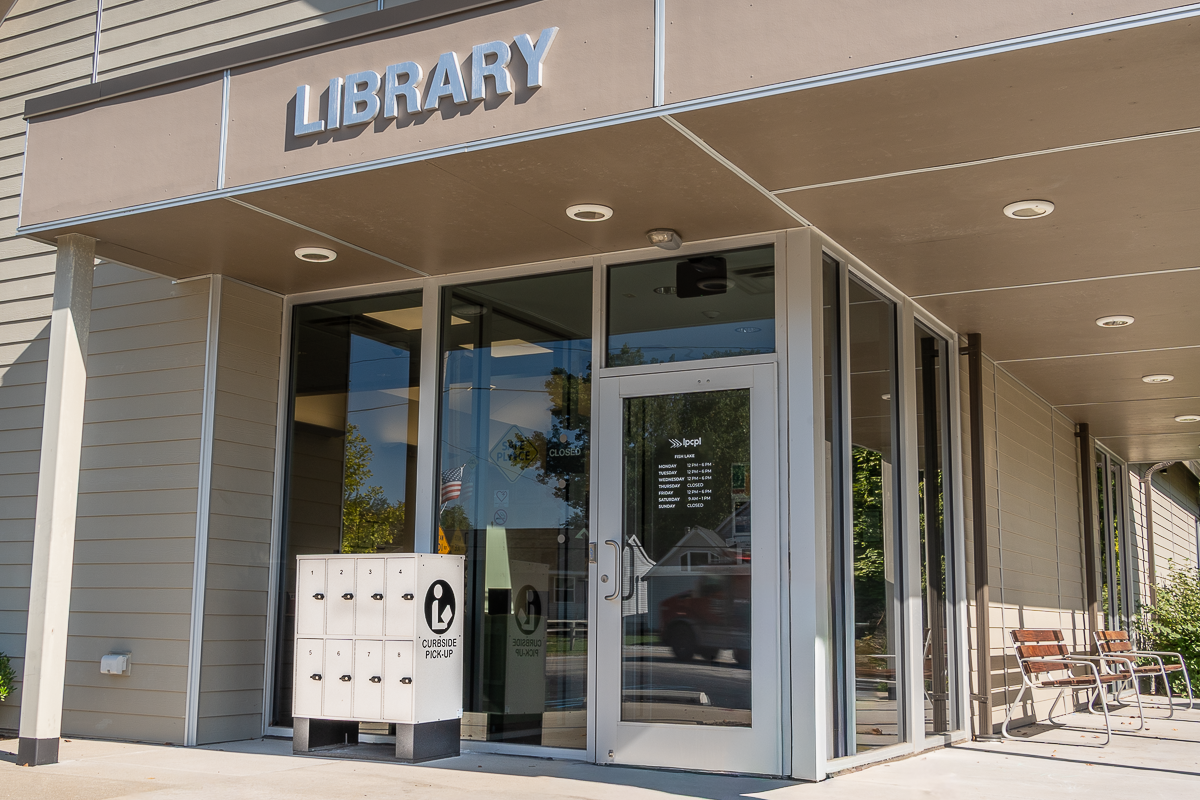 Book lockers outside of the Fish Lake Branch.