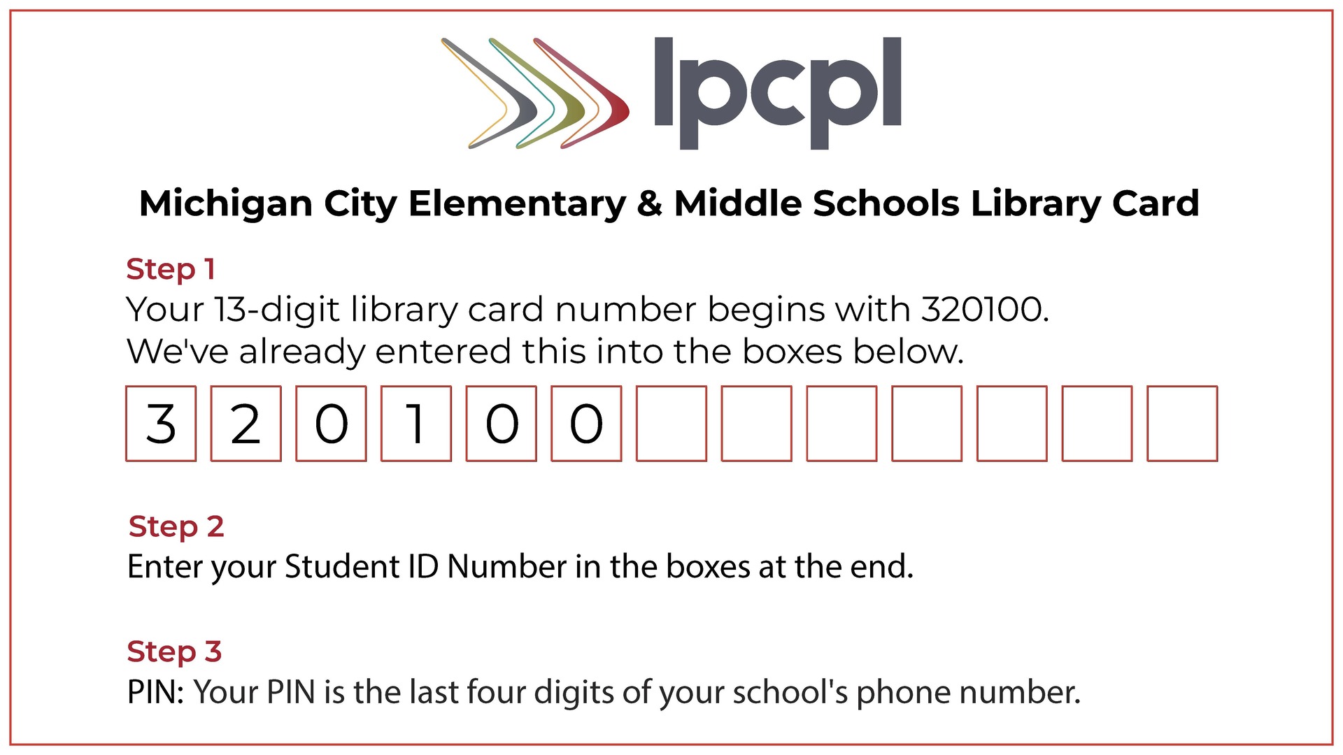 Michigan City Elementary & Middle Schools Library Card