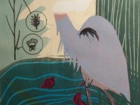 Phragmites painting depicting bird