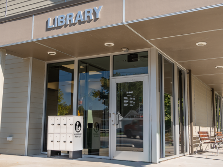 Book lockers outside of the Fish Lake Branch.