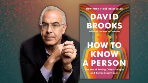 Author David Brooks next to his book cover, "How to Know a Person."
