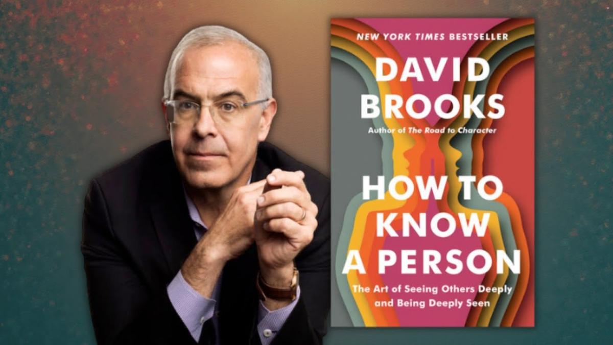 Author David Brooks next to his book cover, "How to Know a Person."