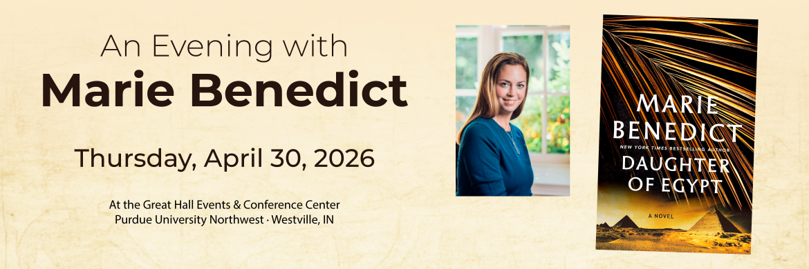 An Evening with Marie Benedict - Thursday, April 30, 2026, with a headshot of Marie next to the book cover of "Daughter of Egypt."